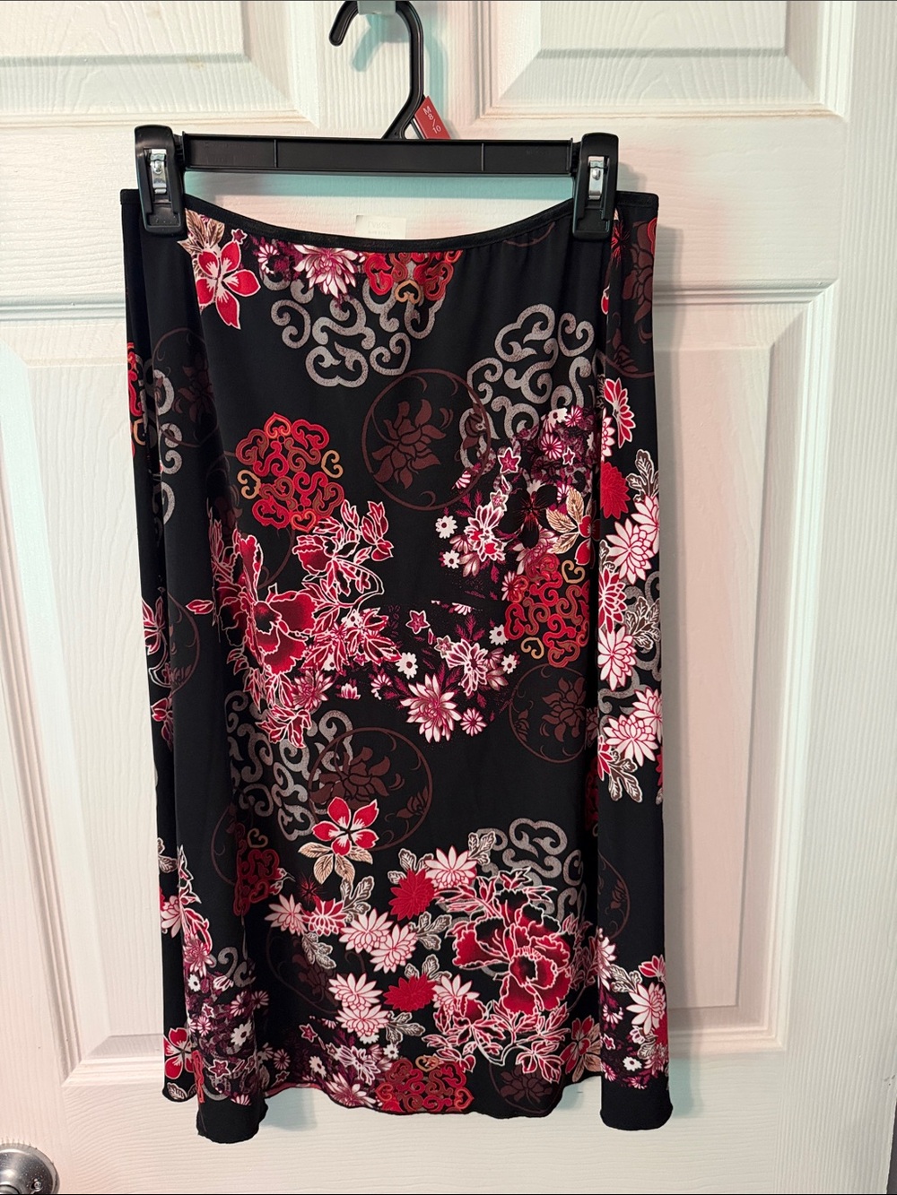 Wrapper Black A-Line Skirt with Red and Pink Floral Print